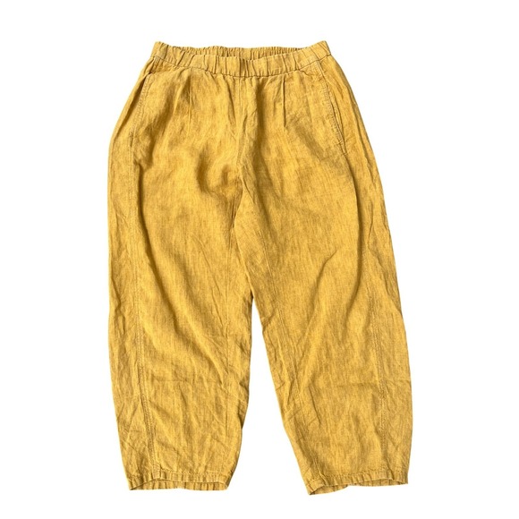 Eileen Fisher Pants - Eileen Fisher Delave Lantern Pants Mustard Cropped Wide-Leg Linen, Size XS